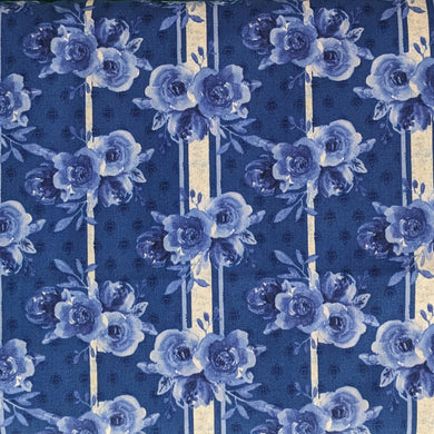 Dark Blue Floral On Striped Background - Blue Jubilee