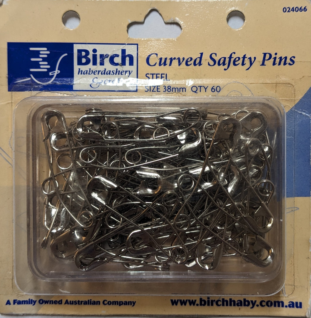 Birch Curved  Safety Pins 60pc