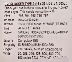 Klasse Overlocker Machine Needles 80/12 Type A