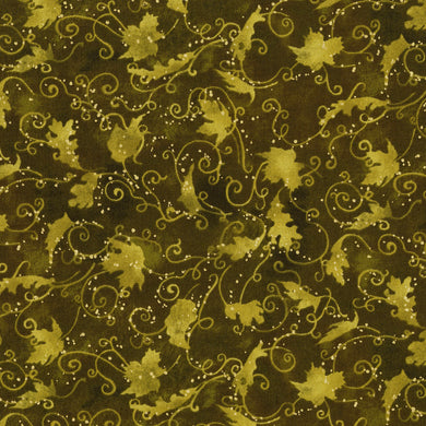 3119-004 Autumn Air - Blustery Day - Dark Olive Metallic Fabric
