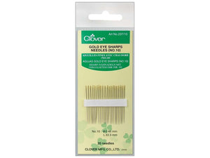 Clover Gold Eye Sharps Needles - Size 10. 20 Needles