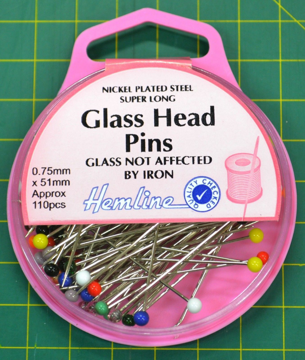 Hemline Glass Head Pins 51mm x 0.75mm